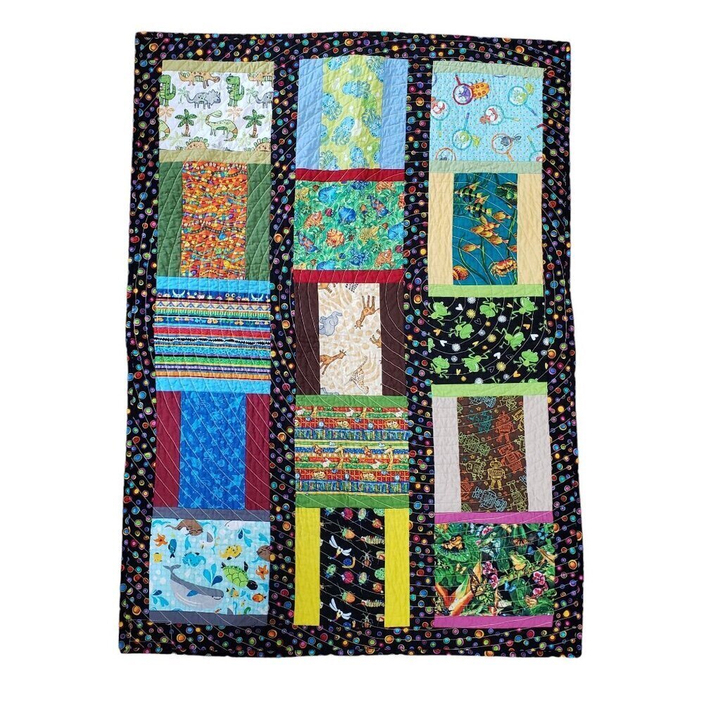 Handmade Crib Blanket Wall Quilt Patchwork‎ Ocean Life Jungle Animals 33"x45"